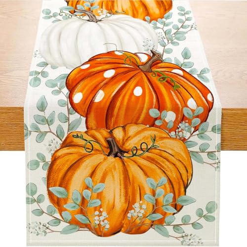 ONFAON Fall Decorations for Home, Fall Table Runner 13x72 Inch Linen - size: Table Runner-Pumpkin