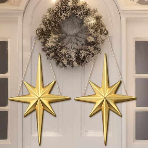 2 Pcs Christmas Hanging Wooden Sign Bethlehem Star Decor - style: Creative