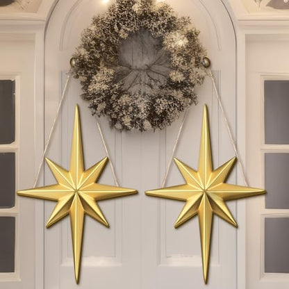 2 Pcs Christmas Hanging Wooden Sign Bethlehem Star Decor - style: Creative