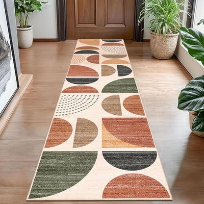 MUJOO Boho Runner Rug Washable 2x8 Area Rugs Non Slip Modern Abstract - color: Rust and Brown, size: 2' x 8' (Rectangular)