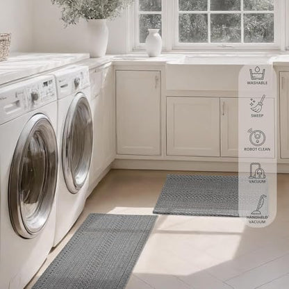 MatEssenz Runner Rug – Boho 2x6 ft Hallway Runner Rug Washable Non-Slip Entryway Rug with Rubber Backing, Grey, Machine Washable, Durable Hand-Woven Design for Home & Kitchen - color: Grey, size: 2' x 6' (Rectangular)