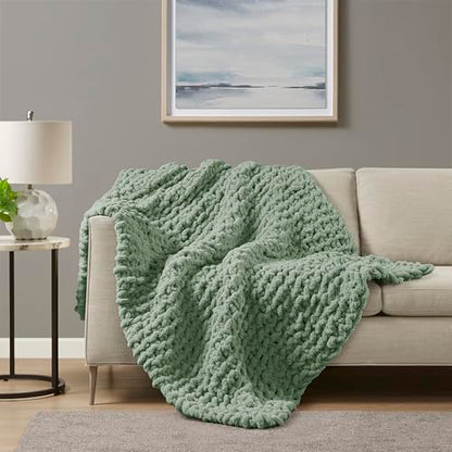 Madison Park Chenille Chunky Knit Throw Blanket, 50 x 60, Sage Green - color: Sage Green
