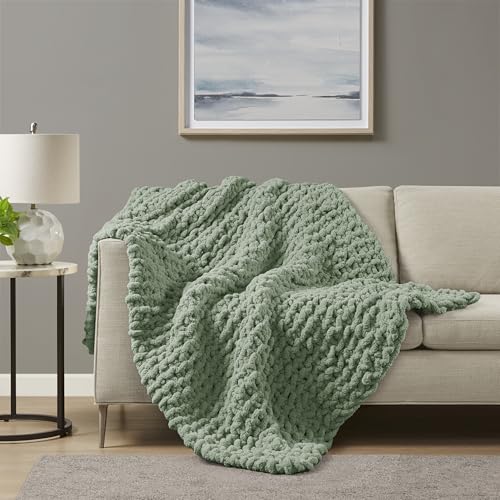 Madison Park Chenille Chunky Knit Throw Blanket, 50 x 60, Sage Green - color: Sage Green