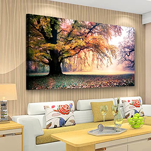 Tree of Life Wall Art Canvas Prints Natural Scenery Picture Home Decor Colorful Forest Paintings for Living Room Bathroom Bedroom Kitchen Decorations 20x40 Wooden Frames Landscape Artwork - color: pink tree colorful forest, size: 40"L x 20"W