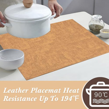 SUEH DESIGN Leather Placemats Table Mats Set of 6, Camel and Beige - color: A: Camel & Beige