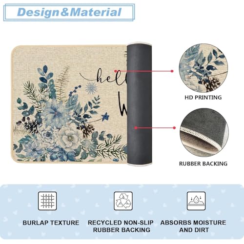 Baccessor Christmas Kitchen Rugs Set of 2, 17x29 and 17x47 Inch - color: Blue Flower