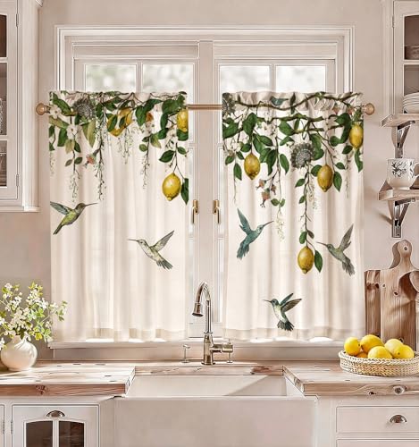 Miss Adola 36 Inch Length Kitchen Tier Curtains, Farmhouse Lemon - color: Farmhouse Lemon, size: 28"W x 36"L (Pack of 2)
