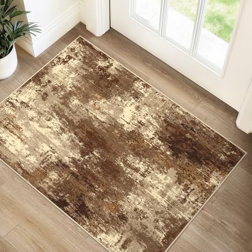 RELEANY Washable 2'x3' Abstract Area Rug for Living Room Brown Tan - color: Brown/Tan, size: 2' x 3' (Rectangular)
