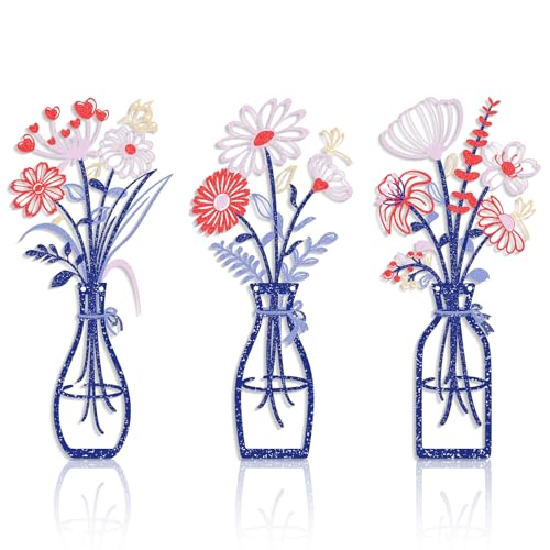 3 Pieces Metal Flowers Wall Art Decor, Farmhouse Minimalist Bathroom Wall Decors Sculptures for Living Room Dining Room Bedroom Housewarming Gifts - color: Ultramarine Blue