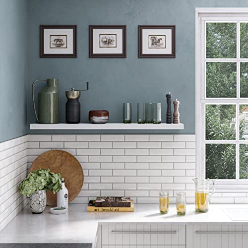 Ballucci Floating Shelf, 48" Wood Wall Shelf with Invisible Brackets for Bathroom, Living Room, Bedroom, Kitchen, Nursery, 8" Deep, White - color: White, size: 47.2 inches
