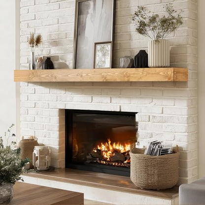 56x8x3in Rustic Fireplace Mantel Pine Wood, Natural Wood - color: Natural Wood, size: 56x3x8-hollow