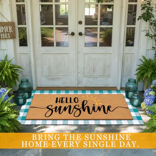 Tinideya 2 Pcs Large Hello Sunshine Layered Doormat Summer Front Door Mat - color: Blue, style: Sunshine