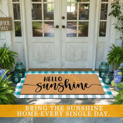 Tinideya 2 Pcs Large Hello Sunshine Layered Doormat Summer Front Door Mat - color: Blue, style: Sunshine