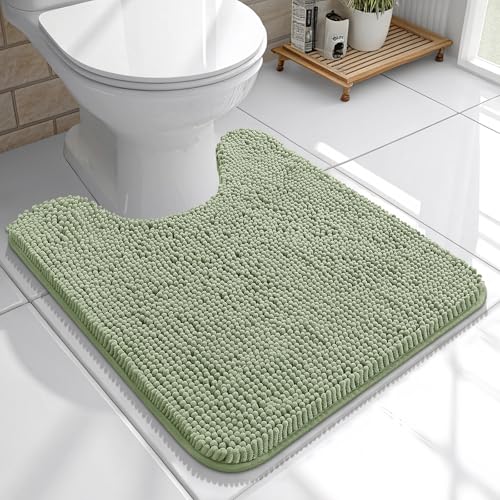 OLANLY Toilet Rugs U-Shaped 20x20, Soft Absorbent Chenille Contour Rugs - color: Sage Green, size: 20" X 20" Contour Rug