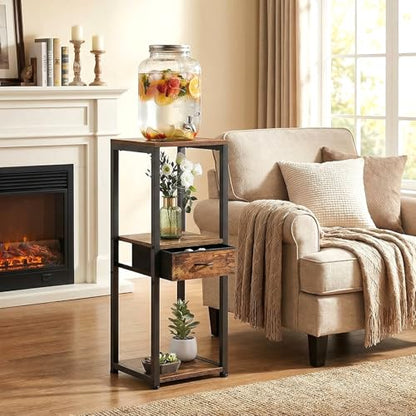 3-Tier Tall Plant Stand with Drawer, Small Square Side Table - size: 3-Tier with Drawer