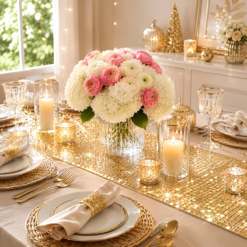 Disco Party Decorations - Gold Glitter Disco Table Runner - color: Gold Sequin Glitter