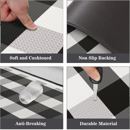 MAYHMYO Cushioned Kitchen Mats for Floor,Anti Fatigue Buffalo Plaid Mat 2PC - color: Buffalo Plaid