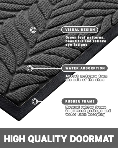 Yimobra Leaf Pattern Door Mat, 36 x 24 in, Grey - color: Grey, size: 36x24 in