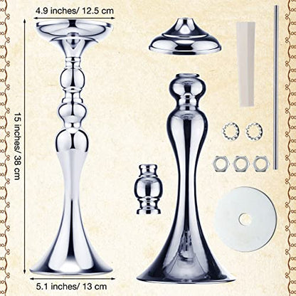 Sadnyy 16 Pcs Silver Metal Flower Vase, 15 Inch Wedding Table Centerpieces - color: Silver, size: 15 Inch