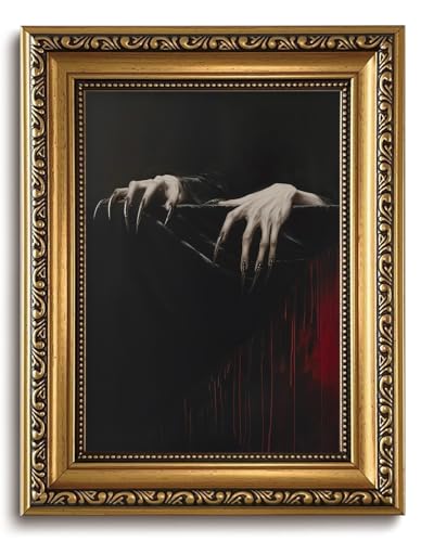 LHHJDIO Vintage Gold Framed Wall Art Gothic Dark Academia Canvas Wall Art Moody Claw Hands Pictures Wall Decor Dracula Vampire Art Printsfor Living Room Game Room Study - color: Dark-10, size: 10"L x 8"W
