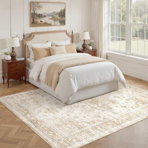 Washable Area Rug 6x9: Soft Vintage Beige Rugs for Living Room - color: Beige, size: 6' x 9' (Rectangular)