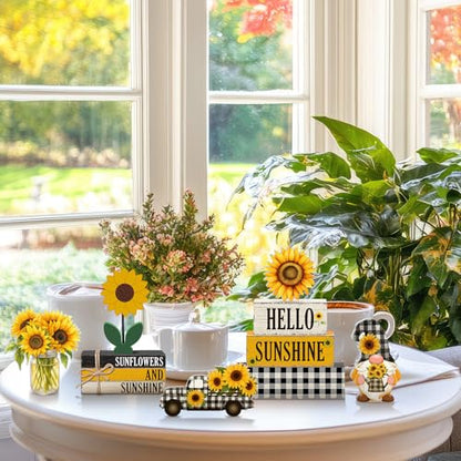 11 Pcs Sunflower Table Centerpiece Decorations, Wooden Stacked Sign - style: Sunflower