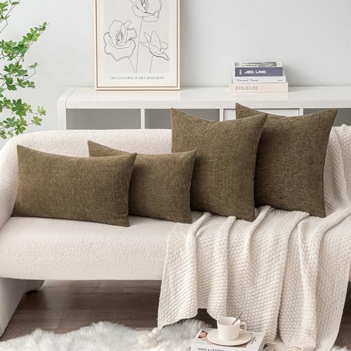 MIULEE Soft Chenille Fall Throw Pillow Covers Coffee 16x16 Inch Pack of 2 - color: Coffee, size: 16" x 16" (Pack of 2)