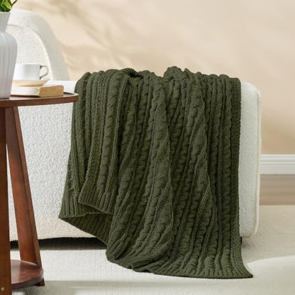 Dark Khaki Cable Knit Throw Blanket,Extra Thick Cozy Sofa Blanket 50x60 - color: Olive Green, size: 50"x60"