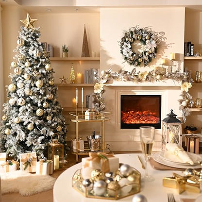 Valery Madelyn 9 Feet Pre-Lit Christmas Garland with White Gold Flower - color: Champagne Gold, size: 9 feet