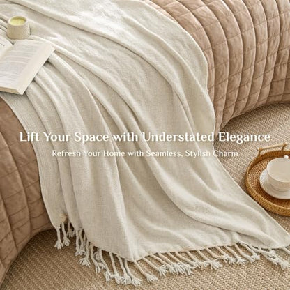 BEDELITE Soft Cozy Chenille Knit Throw Blanket with Tassel,Farmhouse Boho - color: Cream, size: Throw(50"x60")