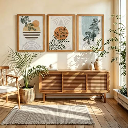 HCJWCXD Boho Plant Wall Art Set of 3 Framed Canvas Prints 16x24 Inch - color: Green Leaves and Rising Sun, size: 16x24 Inches