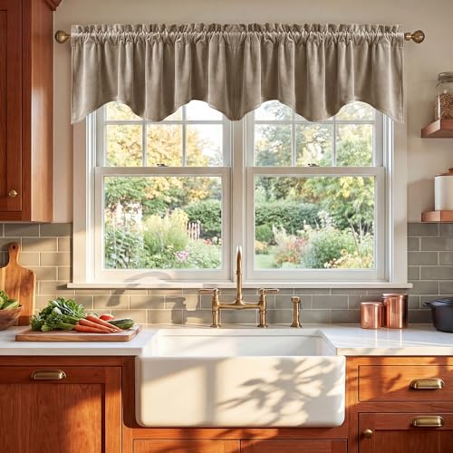 StangH Camel Beige Scalloped Valance Curtains 52x18 Inch, 1 Panel - color: Camel Beige, size: 52"W x 18"L (Pack of 1)