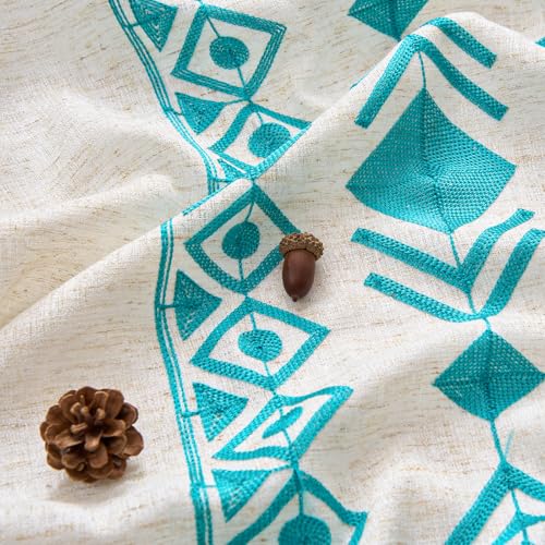 Teal Blue Sheer Curtains 72 Inch Geometric Embroidered 2 Panels - color: Geometric-teal, size: 52"W x 72"L (Pack of 2)