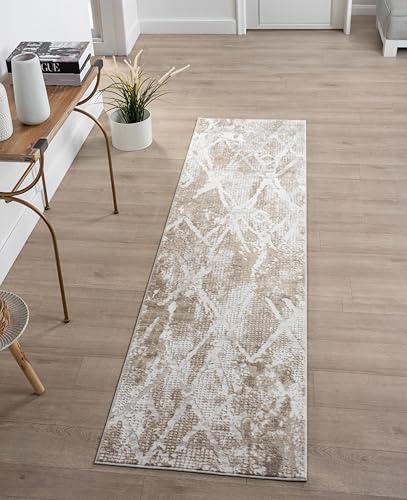 2x7 Beige Modern Geometric Area Rug for Living Room, Bedroom - color: 1003 - Beige, size: 2' x 7' (Rectangular)