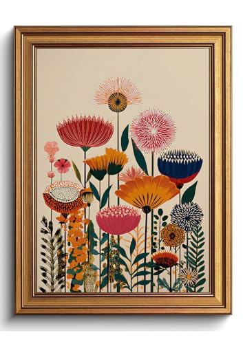 Gold Framed Wall Art Abstract Flower Pictures Canvas Wall Decor 12x16in - color: Colorful Floral, size: 16"L x 12"W