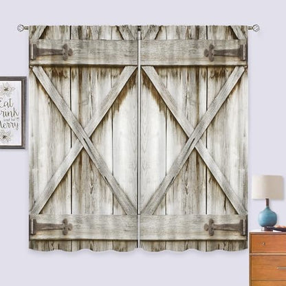 Grey Farmhouse Western Rustic Gray Barn Living Room Bedroom Window Curtains - color: D-gray, size: 42"W x 63"L (Pack of 2)