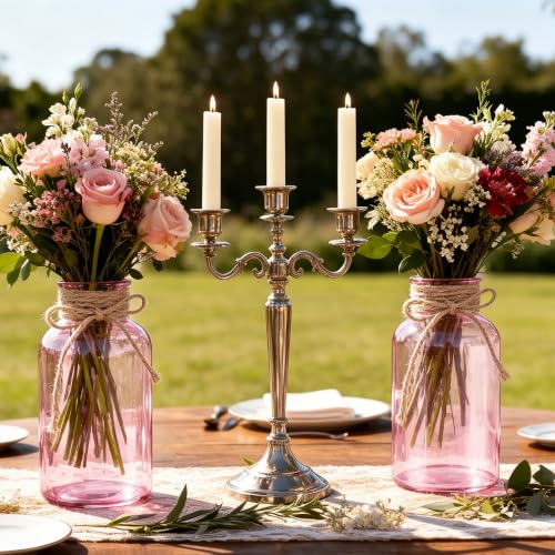 12 Pack Mason Jar Vases for Centerpieces, Pink Glass Flower Vase - color: Pink