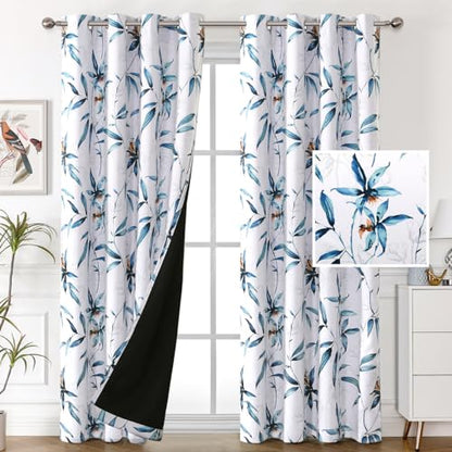 H.VERSAILTEX 100% Blackout Curtains 84 inch Length 2 Panels Set Printed Drapes Thermal Insulated Curtains for Bedroom with Black Liner Sound Proof Curtains, Bella Vista Indigo - color: Bella Vista Indigo, size: 52"W x 84"L (Pack of 2)