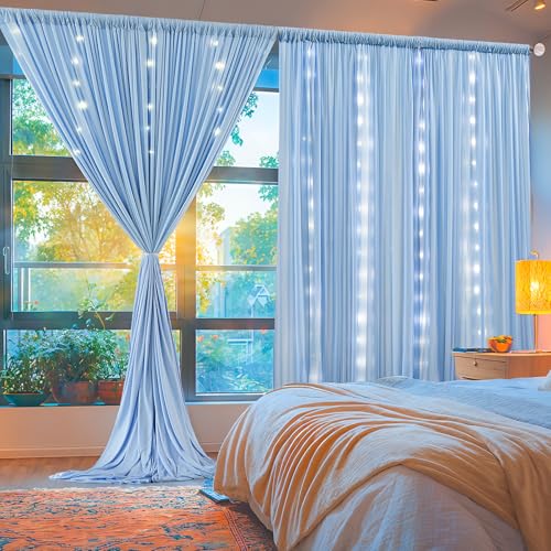 10 x 10 Baby Blue Backdrop Curtains with Lights String for Party - color: Baby Blue, size: W5' x H10'(2 panels)