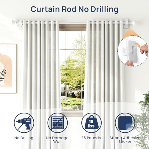 ENJOYBASICS Curtain Rods No Drilling for Renter, 28-84" Adjustable, White - color: White, size: 27-90"