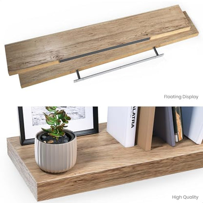 Ballucci Floating Shelf, 48" Wood Wall Shelf with Invisible Brackets for Bathroom, Living Room, Bedroom, Kitchen, Nursery, 8" Deep, Oak Finish - color: Natural Oak, size: 47.2 inches