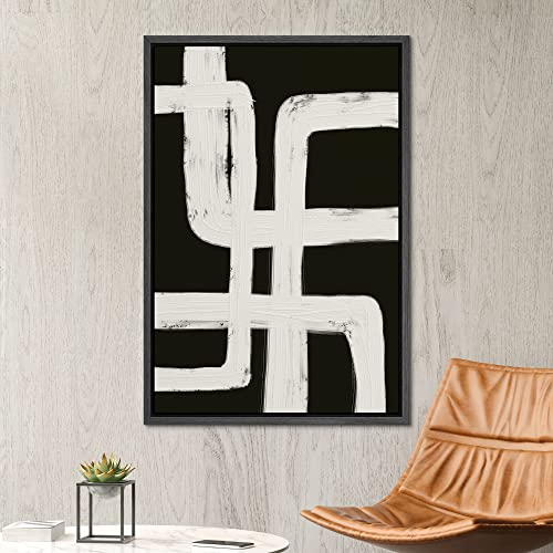 SIGNWIN Framed Canvas Print Wall Art Black Gray Geometric Loop Pattern Abstract Shapes Illustrations Modern Art Minimal Relax/Calm Duotone Dark for Living Room, Bedroom, Office - 16"x24" Black - color: A004-2202-m03, size: 24"L x 16"W