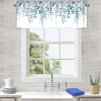 Eucalyptus Leaves Valances for Windows 2 Panels, 42x12 in - color: Eucalyptus Leaves-blue, size: 42"W x 12"L (Pack of 2)