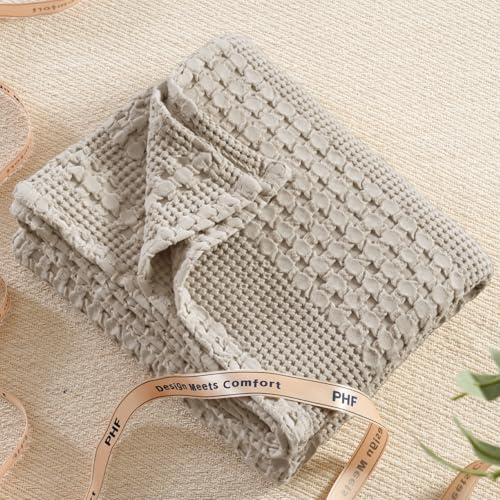 PHF Lightweight 100% Cotton Waffle Throw Blanket for Couch, Pearl Gray - color: 20 Pearl Gray, size: Throw(50"x60")