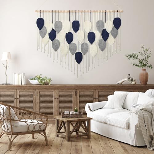 Large Macrame Wall Hanging Leaf Boho Woven Tapestry Bohemian Wall Decor - color: 51.5"W x 33.5"L