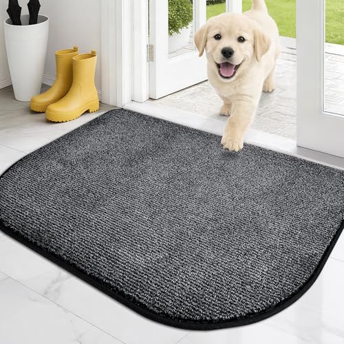 PURRUGS Dirt Trapping Door Mat, 24" x 35.5"(Half Round), Heathered Charcoal - color: Heathered Charcoal, size: 24" X 35.5" (Half Round)
