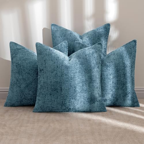 MIULEE Soft Decorative Chenille Pillow Covers Smoke Blue 18x18 Pack of 4 - color: Smoke Blue, size: 18" x 18" (Pack of 4)