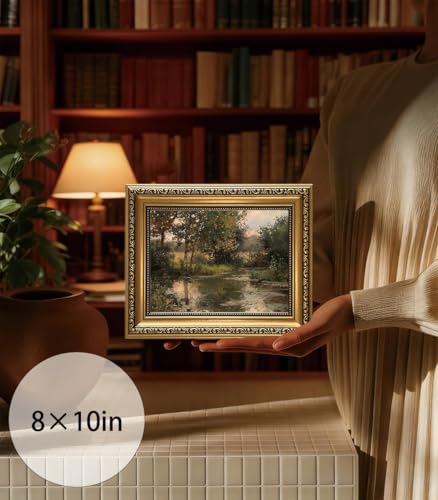 Vintage Gold Framed Lakeside Trees Forest Landscape Wall Art 8x10in - color: landscape2, size: 10"L x 8"W