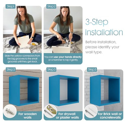 Kaboon Cube Floating Shelves Set2, Display Shelves Wall Mount 7.75" D x 12.5" W x 12.5" H, (Cyan, Square 2 Cubes) - color: Cyan, size: Square-Set2