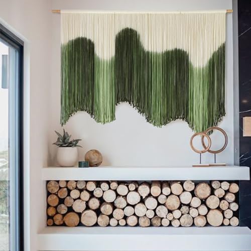 Macrame Wall Hanging Green Hand-Dyed Ombre Fiber Art Geometric 57"W*39"L - color: Green